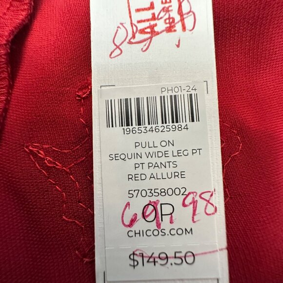 Chico's Pants Size 0 P NWT Red Pull On Sequin Wide Leg Holiday Red Allure Petite - Picture 6 of 12